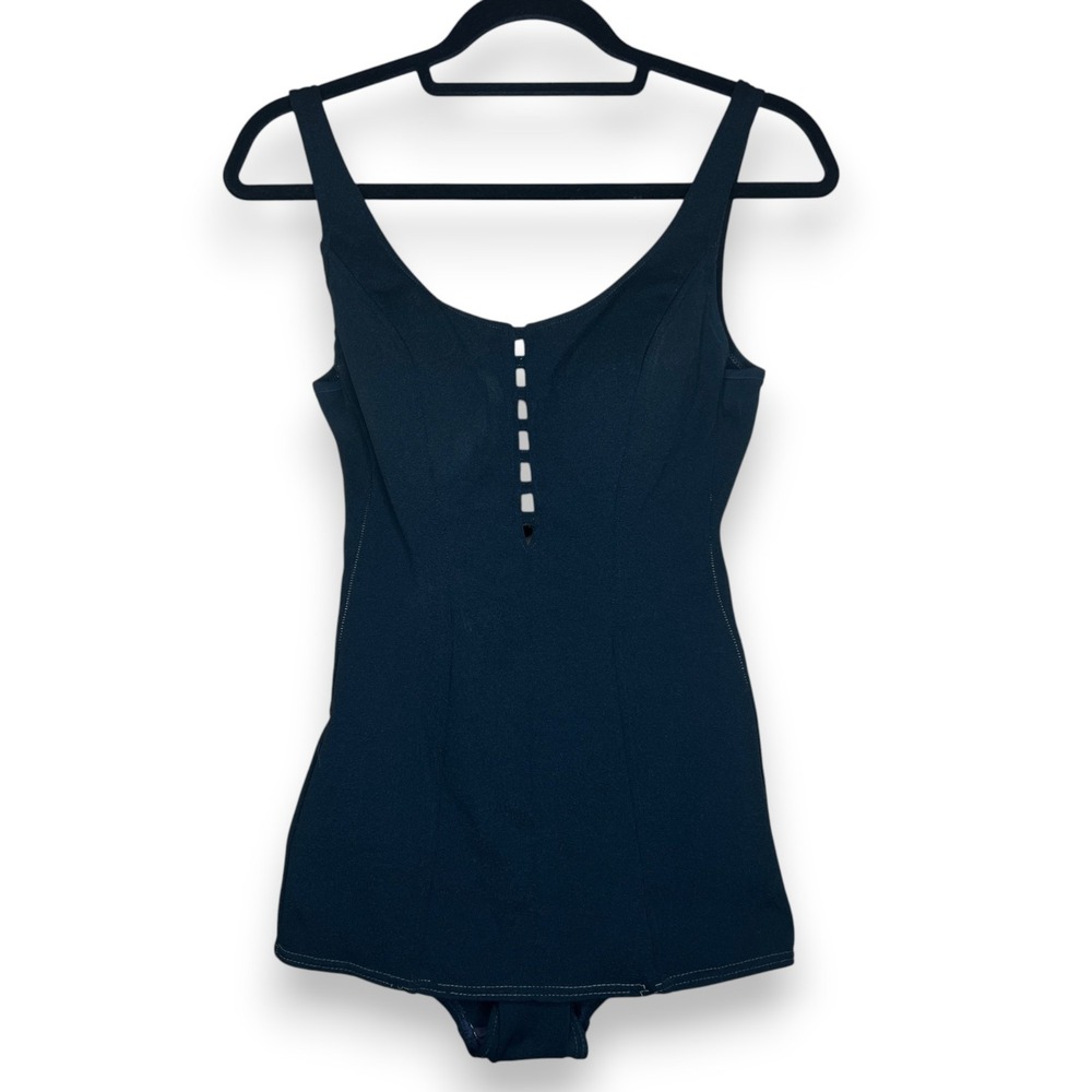 Vintage Pinup Bombshell Black One Piece Swimsuit 1960s Retro Rockabilly 16 / 38